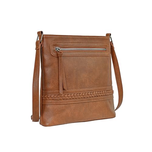 HUA ANGEL Leicht Umhängetasche Damen Mittelgroß Für Handy und Geldbeutel Anti Diebstahl Ledertasche Damen Handtasche mit Langem Riemen Für Reisen Sport Arbeits Shopping