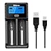 iEGrow Intelligentes LCD Akku Ladegerät Batterie Ladestation mit LCD-Display für 3,7V Li-Ion Akkus 18650 26650 18500 17500 14500, wiederaufladbar 1.2V NI-MH AAA C AA Batterien, 2 Schächte