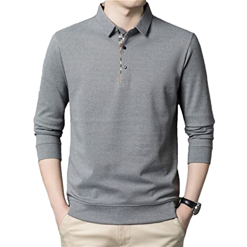 Polo manches longues homme gris S premium avec finitions soignées