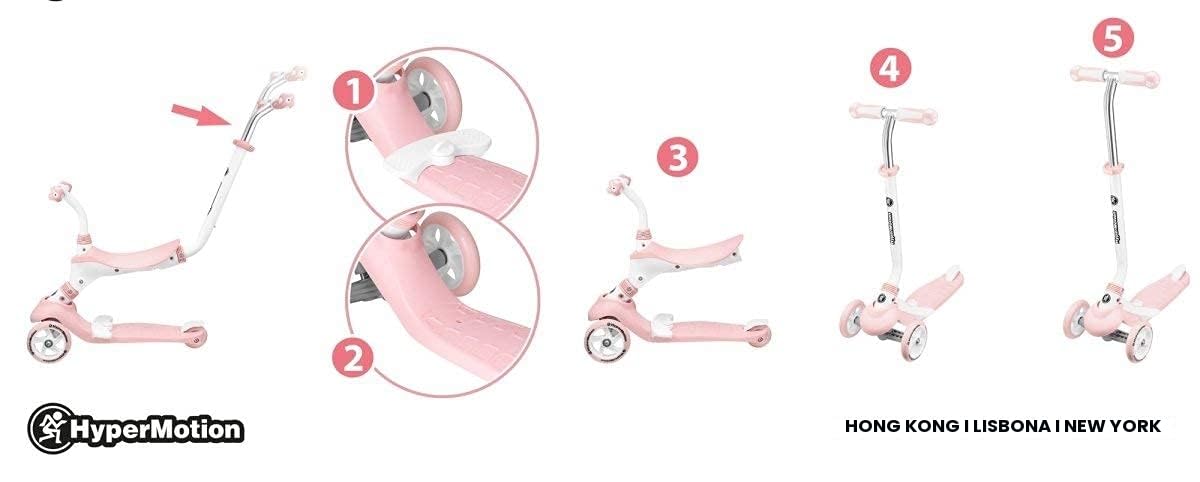 HyperMotion Draisienne - Monopattino da bambino da 1 a 5 anni, triciclo per bambino evolutivo, modulabile, 5 in 1, con pulsante regolabile, poggiapiedi, sedile, manubrio regolabile