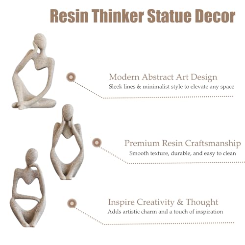 Conjunto de 3 estatuas abstractas The Thinker color beige miniatura 6