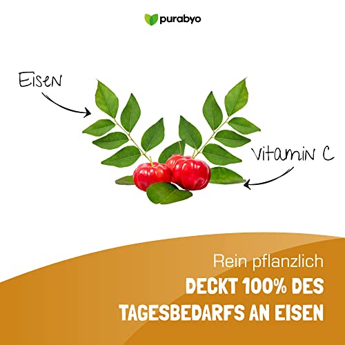 Foto von Pflanzliches Eisen aus Curryblatt mit 40 mg natürlichem Vitamin C aus Acerola | im Glas | Eisen mit 100% NRV | Vegan | Nur 1 Kapsel täglich | 2-Monatsversorgung