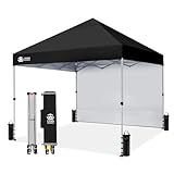CROWN SHADES 8x8 Pop Up Canopy with 1 Side Wall - Beach Tent with One Push Setup - Outdoor Sun Shade for Events, Parties, Camping - Gazebo with STO-N-Go Cover Bag (Black)