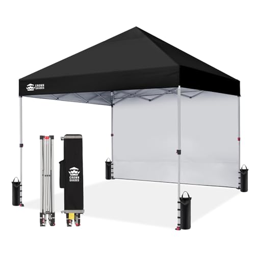 CROWN SHADES 8x8 Pop Up Canopy with Wall, Black