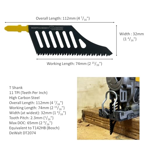 5 x SabreCut JSSC2074_5 T Shank HCS Wood Flush Cutting DT2074 Jigsaw Blades Compatible with Dewalt Bosch and many others