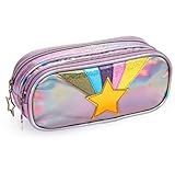 Estojo Escolar Holográfico com Estrela, 2 Compartimentos