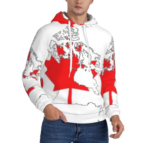 Chandail à capuche à manches longues avec cordon drapeau Canada, sweatshirt hiver chaud homme