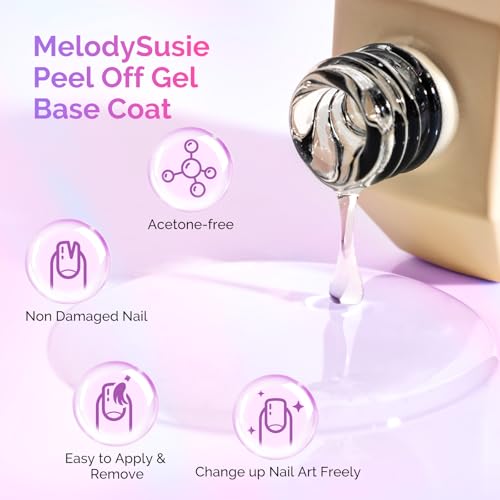 Image of MelodySusie 15ML Clear Peel Off Gel Base Coat for Gel Nail Polish, Upgraded Formula Long-Lasting Soak Off-Free Easy Removal without Damage,stronger adhesion,essential for Home DIY and Nail Salon