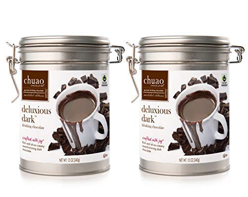 Chuao Chocolatier Deluxious Dark Drinking Chocolate Tins| Gourmet Hot Cocoa Artisan No Preservatives | 2 Pack (12 oz each)