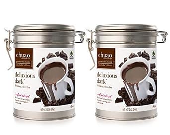 Chuao Chocolatier Deluxious Dark Drinking Chocolate Tins| Gourmet Hot Cocoa Artisan No Preservatives | 2 Pack (12 oz each)