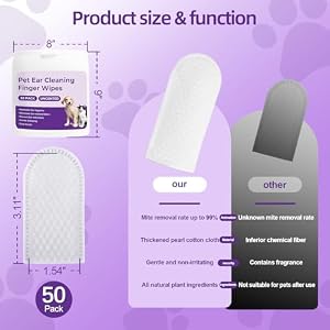 Ear Finger Wipes for Cats&Dogs,50 Pack Dog or Cats Ear Cleaner Wipes to Stop Ear Itching, Gently Remove Ear Wax Pet Ear Wipes, Sooths & Deodorizes Ear Finger Wipes for Cats&Dogs,50 Pack Dog or Cats Ear Cleaner Wipes to Stop Ear Itching, Gently Remove Ear Wax Pet Ear Wipes, Sooths & Deodorizes