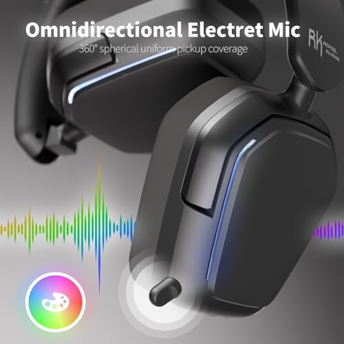 RK ROYAL KLUDGE HG101 Gaming Headset with Microphone, Wireless/Bluetooth 5.3/Wired Gaming Headpones for PS5/4, Switch, PC, 40mm Dynamic Drivers, 7.1 Surround Sound, Black — view 5