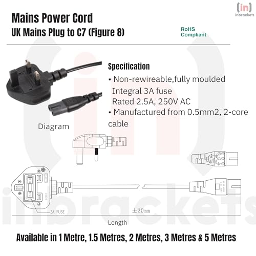 Figure 8 C7 UK Mains Power Cable for Xbox Series X, PS5, and Sky Q, Black, 1.5m - Image 3