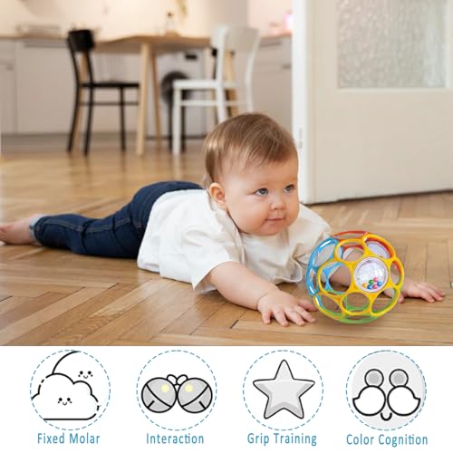 Kikuo Greifball für Babys, Oball Classic Mit Großem Loch, Kinder Greifen Spielball Mit Glockenkugel, BPA-Frei, Oball Klassischer Ball Babyspielzeug für Frühpädagogisches Lernen Neugeborene