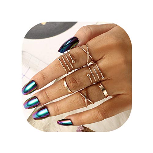 POYDORA Vintage Gold Bohemian Stack Rings V Rhinestone Joint Rings Knuckle Nail Ring Set for Women Girls (6 Pcs)