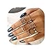POYDORA Vintage Gold Bohemian Stack Rings V Rhinestone Joint Rings Knuckle Nail Ring Set for Women Girls (6 Pcs)