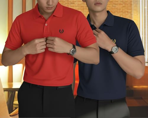 Image of MACK JONNEY Men's Solid Polo T-Shirt | Premium Cotton Blend | Regular Fit | Short Sleeve | Collared Casual Wear|Pack of 2 -MJ-157