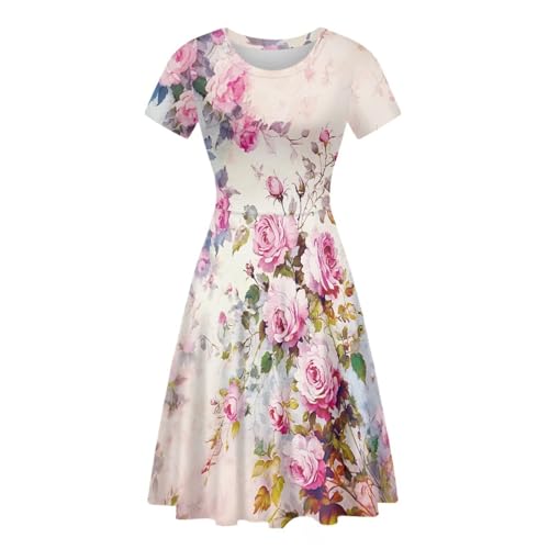 Image of HUGS IDEA Womens Puffy Swing Midi Dress Round Neck Short Sleeve Party A-Line Dresses