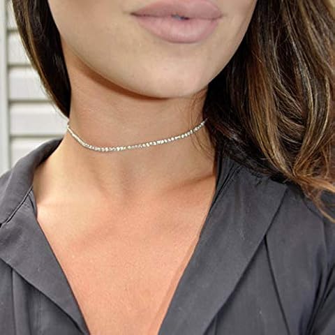 TseenYi Sparkling Rhinestone Choker Necklace Silver CZ Diamond Necklace Chain Shining Collar Chain Sexy Bling Nightclub Necklace Jewelry for Women and Girls Bridesmaid Gift Cover