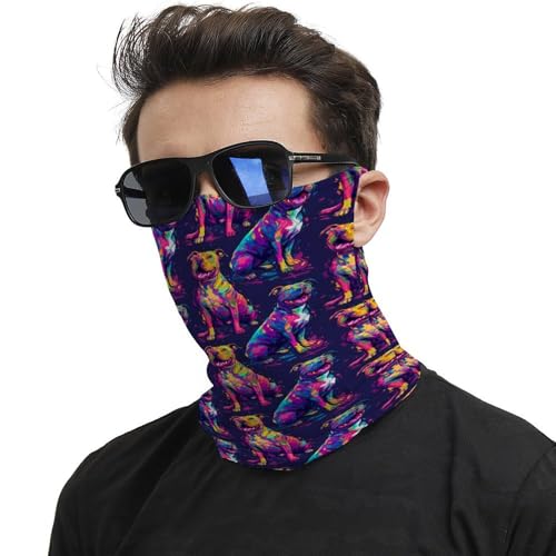 TZTTZT Polainas de cuello para hombres y mujeres, pasamontañas con estampado de Pitbull de neón, máscara de media cara, bufanda para el cuello