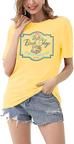 FLOYU Women Belle's Book Shop Shirt Princess Belle T-Shirt Book Lover Tops Casual Magic Kingdom Short Sleeve Shirt4