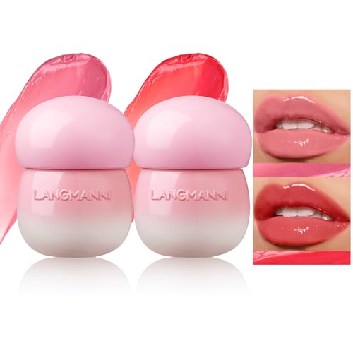 LANGMANNI Pudding Glow Lip Balm | Velvet-Smooth Lip Gloss for Nourished, Glowing Lips | Hydrating, Non-Sticky Glossy Tinted Lip Balm Makeup 0.28 Oz (#1+#2, 2)