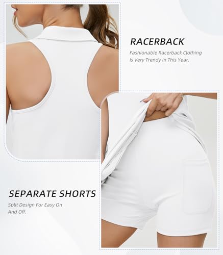SDBT Vestido feminino de tênis, vestidos de golfe com shorts embutidos, sem mangas, costas nadadoras