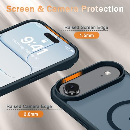 Image of YENAPOON for iPhone Air Case, Matte Magnetic Phone Cover [with 1 Screen Protector] [Support for MagSafe] [Shockproof Military Grade Protection] Translucent Frosted Back, Navy Blue