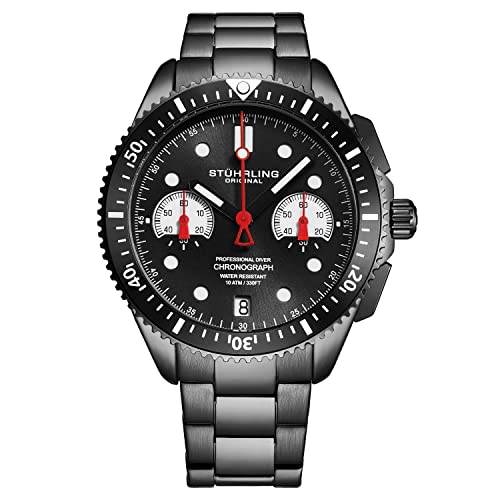 Stuhrling Original Mens Sports Watch Chronograph Stainless Steel Bracelet (Black) by Stuhrling Original - Used condition - US$93.59