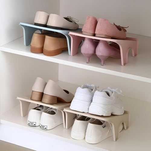Image of NYALKARAN Plastic Shoe Organizer Stand Space Saver Shoe Storage Rack Double Layer Free Standing Shoe Slipper Stacker (Multicolor, Set of 12)
