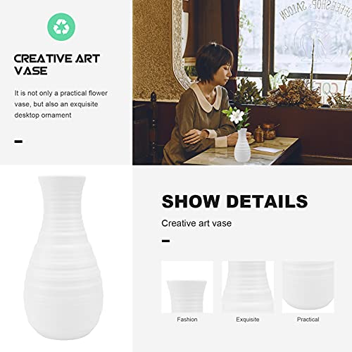 Yardwe 2Pcs Plastic Vases Unbreakable White Vase Ceramic Look Plastic Vase For Flowers Table Centerpieces Living Room Wedding Decor (2.7 X 8 Inch) #TOP4