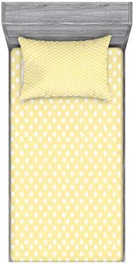 Ambesonne Polka Dots Fitted Sheet & Pillow Sham Set, Nostalgic Pastel Polka Dots in Never Ending Path Vintage Old-Fashion Artwork, Decorative Printed 2 Piece Bedding Decor Set, Twin, Yellow