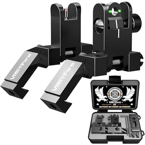 Classic 45 Degree Offset Iron Sights| Flip Up Fiber Optic Sights with Red Green Dots| Tool-Free Adjustable Back Up Canted Iron Sights Rapid Transition Cover