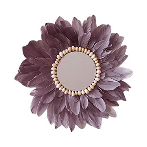 KUNMEI Decoración De La Pared De Espejo De Plumas Nórdicas, Decoración De La Pared Bohemia para La Habitación, Ornamento Colgante De La Caracola, Espejos Pequeños Y Accesorios para El Hogar De Chic Cover