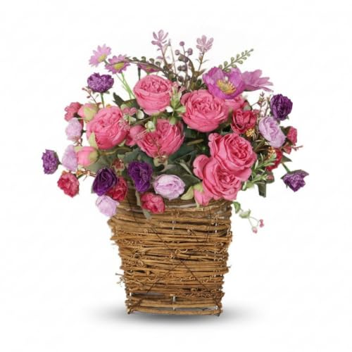 FLCPJGV Synthetic Floral Wreath Artificial Peony Rose Wreath Silk Flower