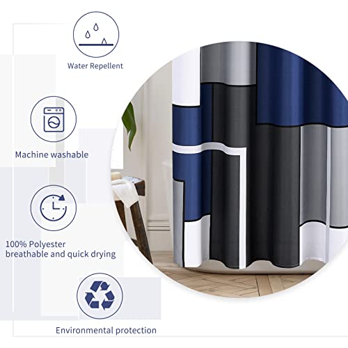 Blue Shower Curtain Set With Hooks Blue And White Shower Curtains For Bathroom Fabric Grey Shower Curtain Abstract Geometric Bath Curtains Decorative Gray Shower Curtain Water Repellent 72X72 #TOP6