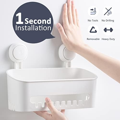 TAILI Shower Caddy & Soap Dish Removable Suction Cup Storage Basket Drill-Free Vacuum Suction Cup Wall Shelf for Shampoo & Toiletries Kitchen Bathroom Bedroom Organizer