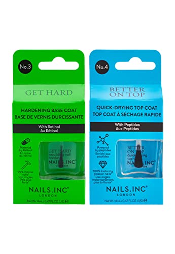 Nails.INC Strong Nails Now 2-Piece Nail Treatment Set – Hardening Base Coat with Retinol & Quick-Dry Top Coat with Peptides, Strengthens, Protects & Enhances Nail Health, Vegan & Cruelty-Free