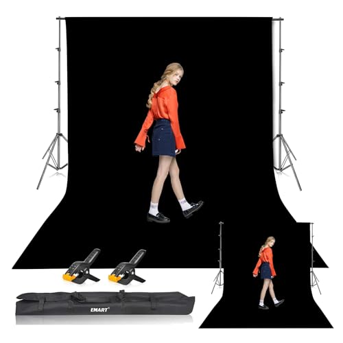 EMART Black Backdrop with Stand, 8.5x10ft(2.6x3m) Photography Background Support Kit with 10x12ft (3x3.6m) Backdrops for Portrait, Video, Shooting, Photo, Studio