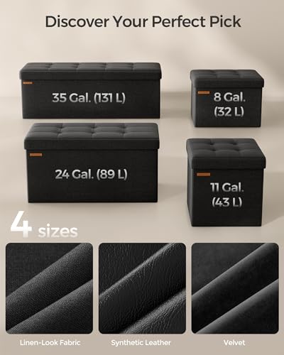 Image of SONGMICS MAZIE Collection - 43 Inches Folding Storage Ottoman Bench, Ottoman Foot Rest, End of Bed Bench, Storage Chest, Load 660 lb, for Living Room, Bedroom, Entryway, Ink Black ULSF077B01