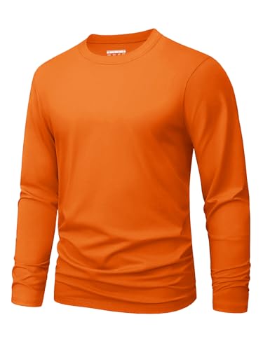 MAGNIVIT Mens Long Sleeve Shirts Cotton T-Shirt Crew Neck Midweight Tees Classic Basic Casual Tops Plain Soft Shirt Orange