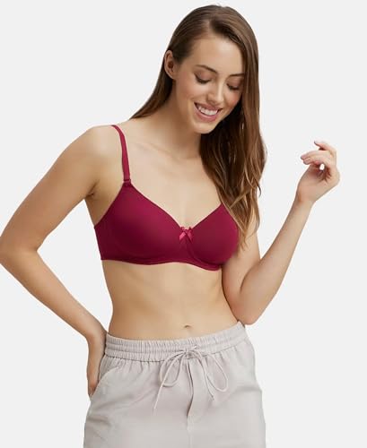Image of Jockey FE23 Women Wirefree Padded Super Combed Cotton Elastane Stretch Medium Coverage T-Shirt Bra with Detachable Straps