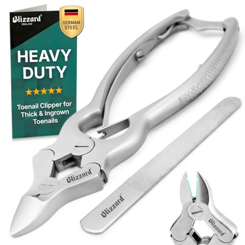 Blizzard Toe Nail Clippers for Thick Nails - Podiatrist Nail Nippers for Seniors - Heavy Duty Cantilever Toenail Clippers for Men - German Steel Podiatry Tool with Toenail File - 15cm Double Spring