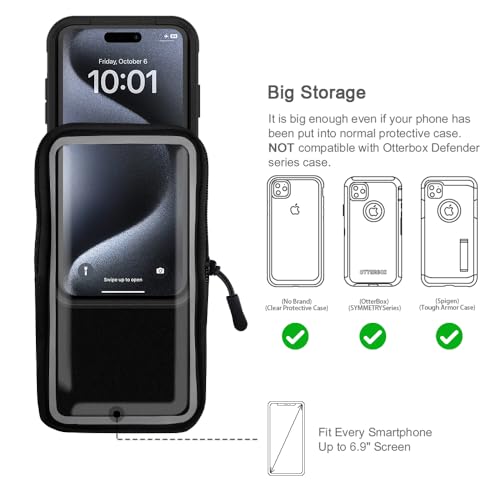 JEMACHE Running Armband for iPhone 17 16 15 14 13 Pro Max/Plus, Samsung Galaxy S26 S25 S24 Ultra/Plus, G Buckle Workouts Phone Arm Band Bag (Black, S) by JEMACHE - Image 6