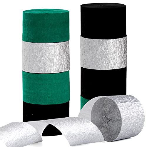 Image of Black Green Silver Party-Decorations Streamers - 9 Rolls Graduation Wedding Men Boys Birthday Baby Bridal Shower Crepe Tissue Paper Streamer Soccer Party Supplies Garland Decor Panduola