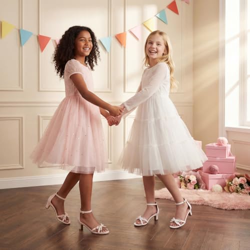 Image of Furdeour Heels for Girls Dress Shoes Bow Sansals Flower Girl Big Kids Teen | Delicate Bow, 2.13 IN Kitten High Heels, Dance Birthday Party Pageant Graduation School Prom, Young Girls Formal Dressy Heel