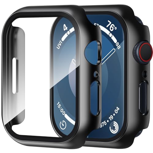 Smiling 2 Pack Case Built in Tempered Glass Screen Protector Compatible with Apple Watch SE 2 (2024)/SE/Series 6/Series 5/Series 4 40mm, Hard PC Case Overall Protective Cover- Black