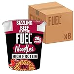 FUEL10K Sizzling Beef High Protein Instant Noodles Pot, 20g Protein Meal or Snack, Ready in 4 Minutes, 87g (Pack of 8)