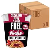 FUEL10K Sizzling Beef High Protein Instant Noodles Snack Pot 87 g (Pack of 8)
