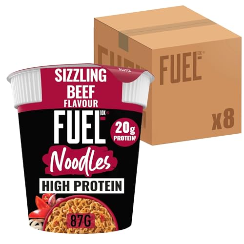 FUEL10K Sizzling Beef High Protein Instant Noodles Snack Pot 87 g (Pack of 8)